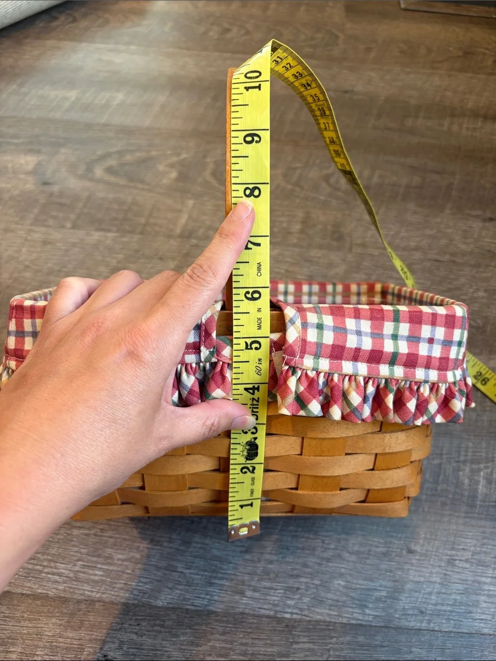 Longaberger Woven Basket Red/White Plaid Liner Wooden Divider & Protector 2000